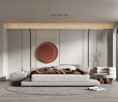 现代卧室 双人布艺床组合%978483